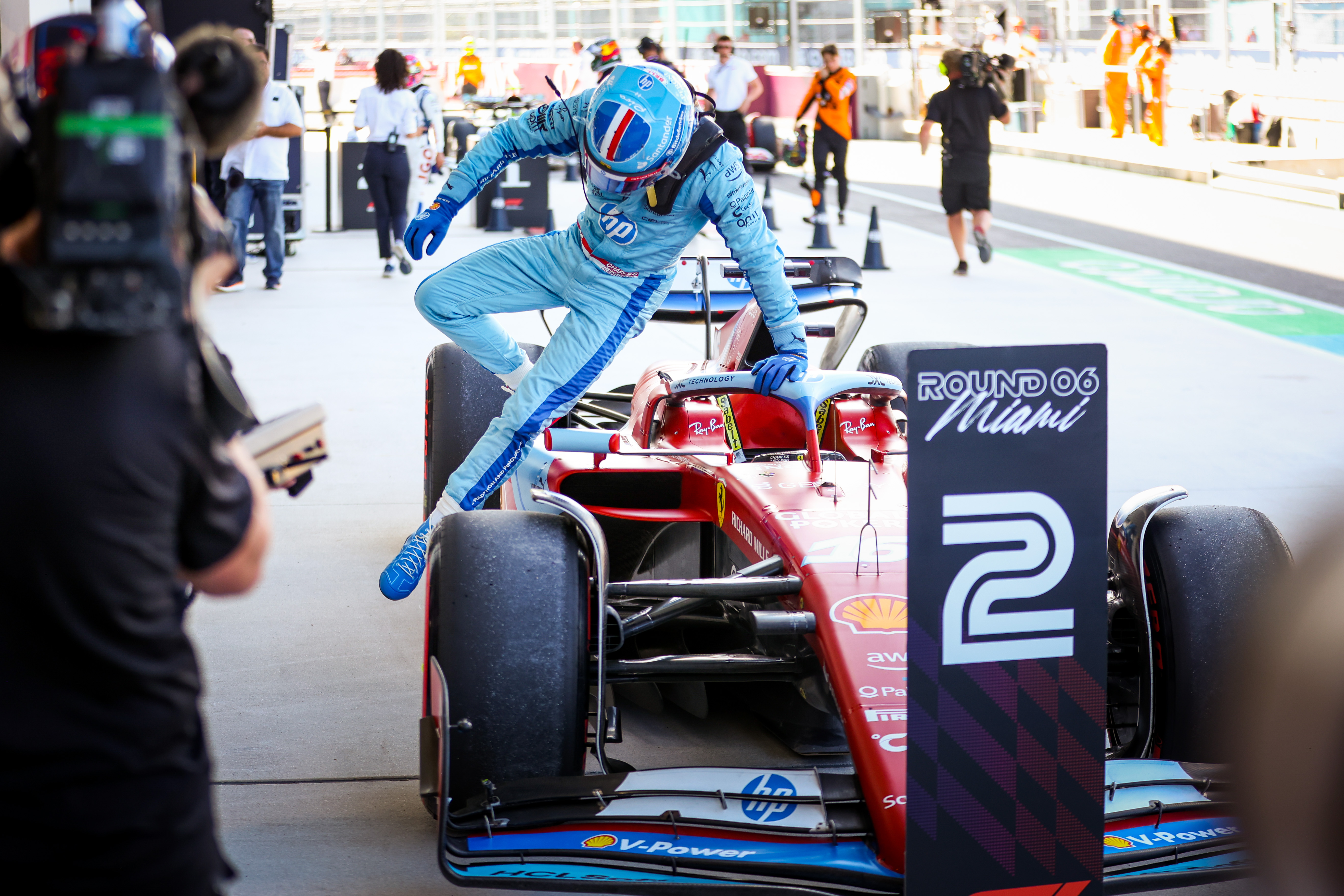 Charles Leclerc after setting the second fastest time in qualifying for the 2024 Miami Grand Prix. 