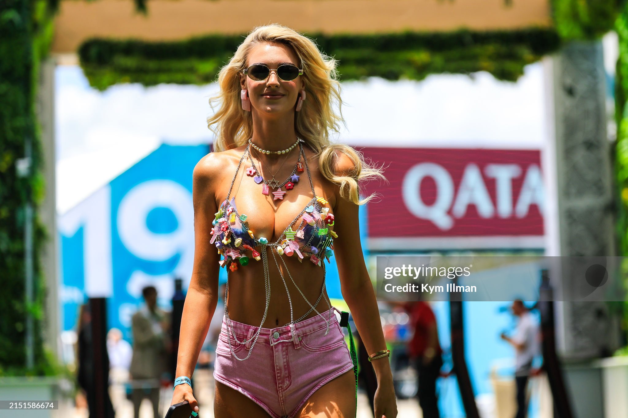 Slovakian model Veronika Rajek walks in the paddock during the F1 Grand Prix of Miami at Miami International Autodrome on May 05, 2024 in Miami, United States. 
