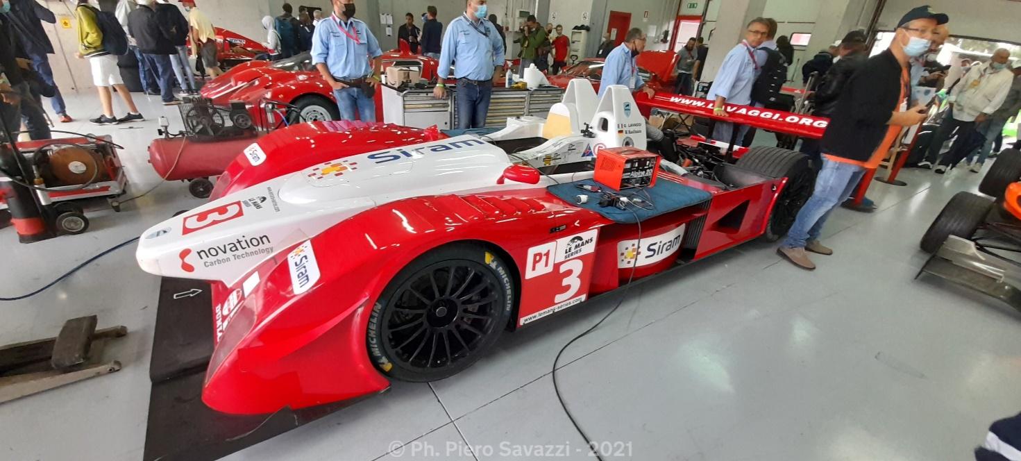 A red and white racing car.