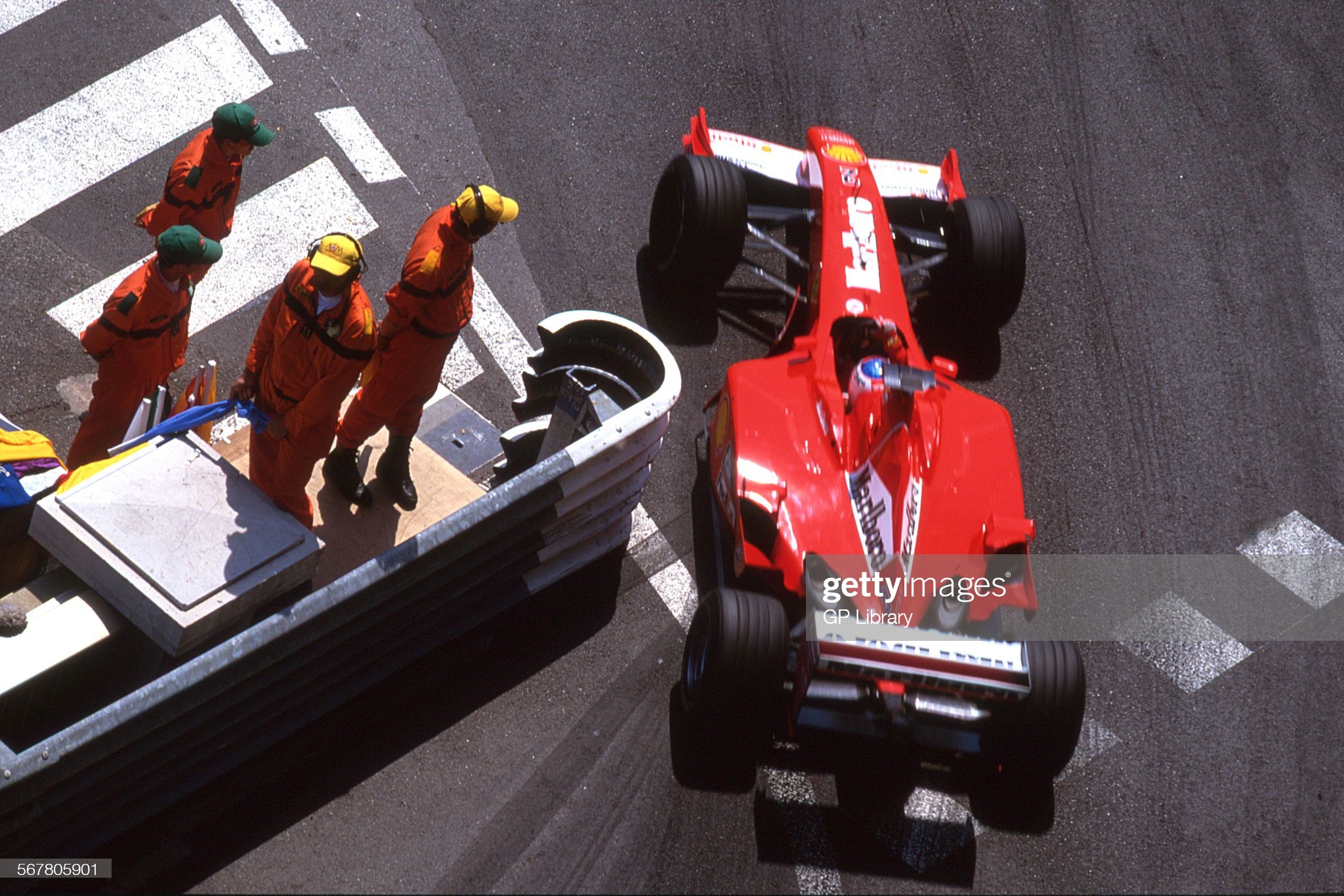 Michael Schumacher driving his Ferrari, going on to win the Monaco Grand Prix, 27th May 2001.