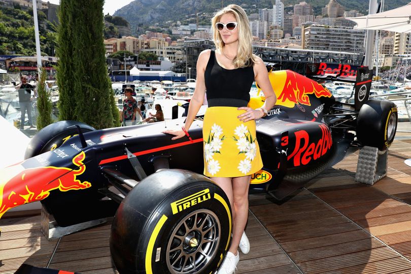 Model Kate Upton on the Red Bull Racing Energy Station during qualifying for the Monaco Grand Prix on May 27, 2017 in Monte-Carlo.