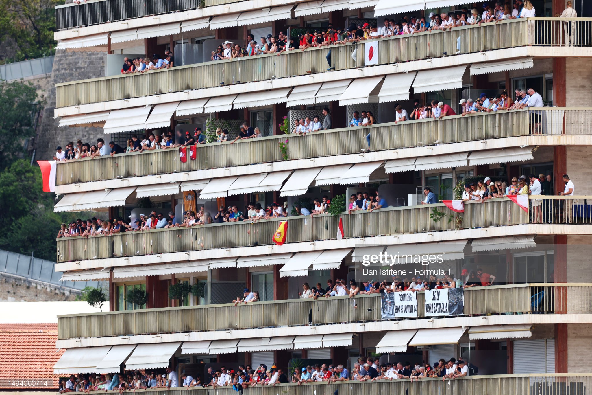 Fans watch on from the balconies during the F1 Grand Prix of Monaco at Circuit de Monaco on May 28, 2023 in Monte-Carlo, Monaco.