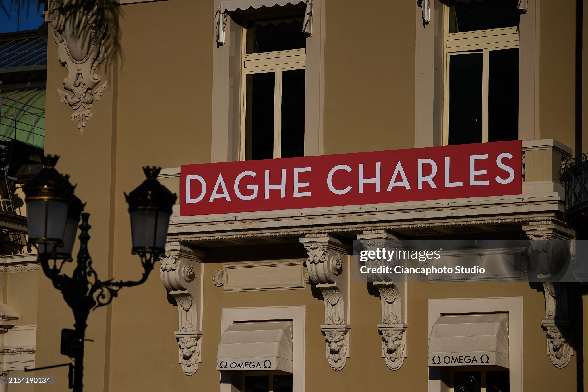 A banner with the words “Daghe Charles” is seen on the Monaco Casino during previews ahead of the F1 Grand Prix of Monaco on May 22, 2024.