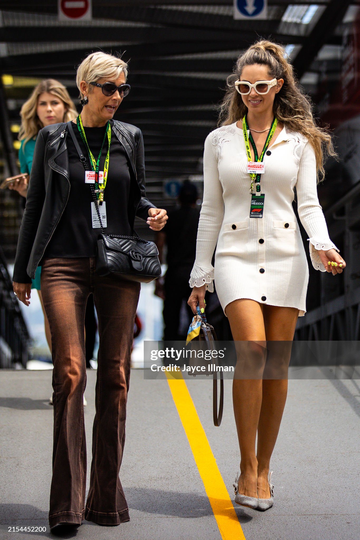 Nico Hulkenberg's wife Egle Ruskyte (right) walks to the garage during practice ahead of the F1 Grand Prix of Monaco on May 24, 2024 in Monte-Carlo, Monaco. 