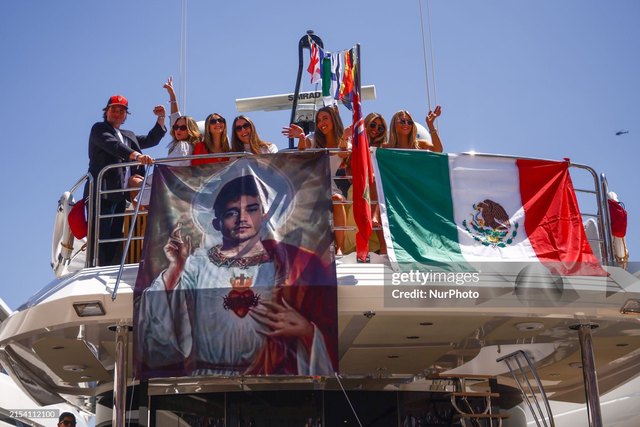 Charles Leclerc’s fans are seen on a yacht during Practice 3 ahead of the F1 Grand Prix of Monaco at Circuit de Monaco on May 25, 2024. 