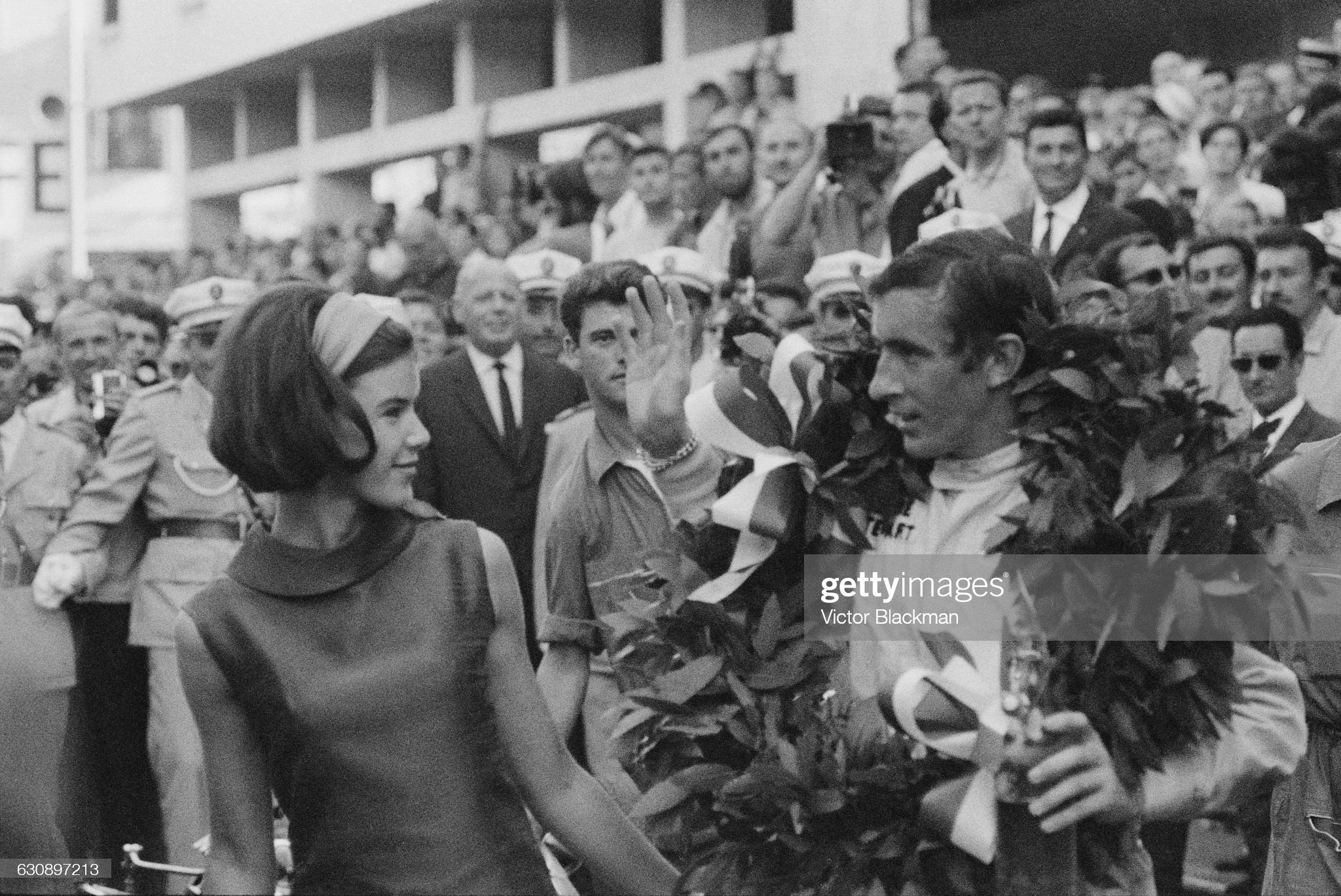 Jackie Stewart with his wife, Helen, after he won the Monaco Grand Prix in a BRM P261, Monte Carlo, 22nd May 1966. 