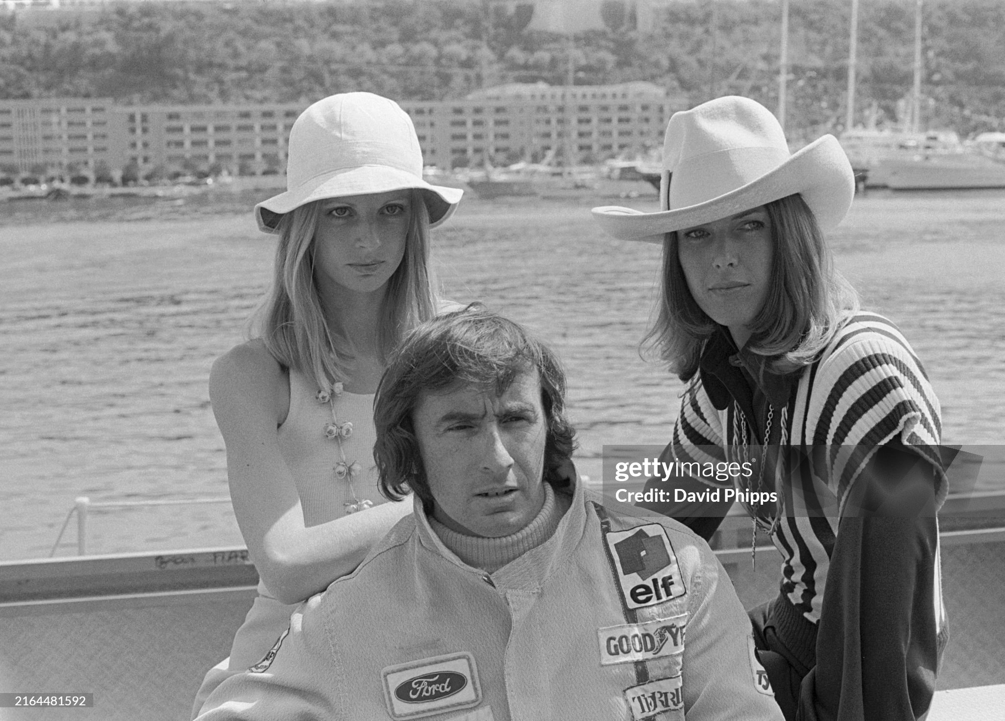 Jackie Stewart with wife Helen and a friend at Monaco Grand Prix on May 14, 1972. 