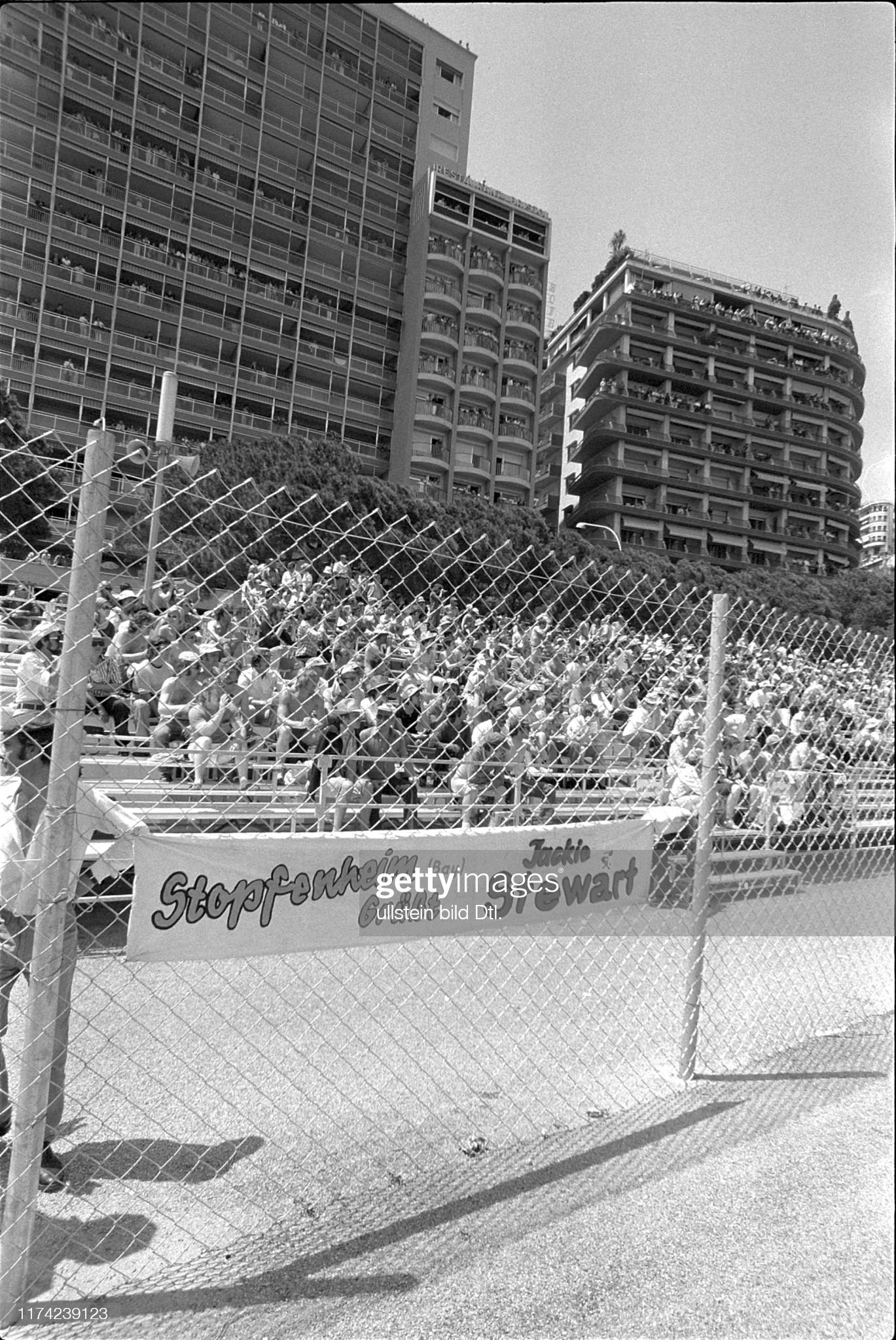 GP of Monaco 1973, practice session, Jackie Stewart's fans. 