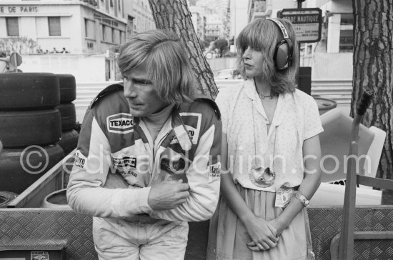 James Hunt and model girlfriend Jane Birbeck at the 1978 Monaco Grand Prix.