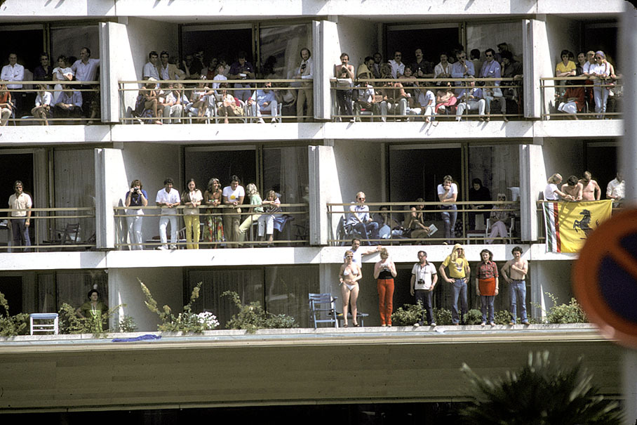 Formula 1 fans at Monaco, Monte Carlo, in 1979. 