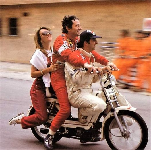 Patrick Depailler, Bruno Giacomelli and a female friend at Monaco Grand Prix on 18 May 1980. 