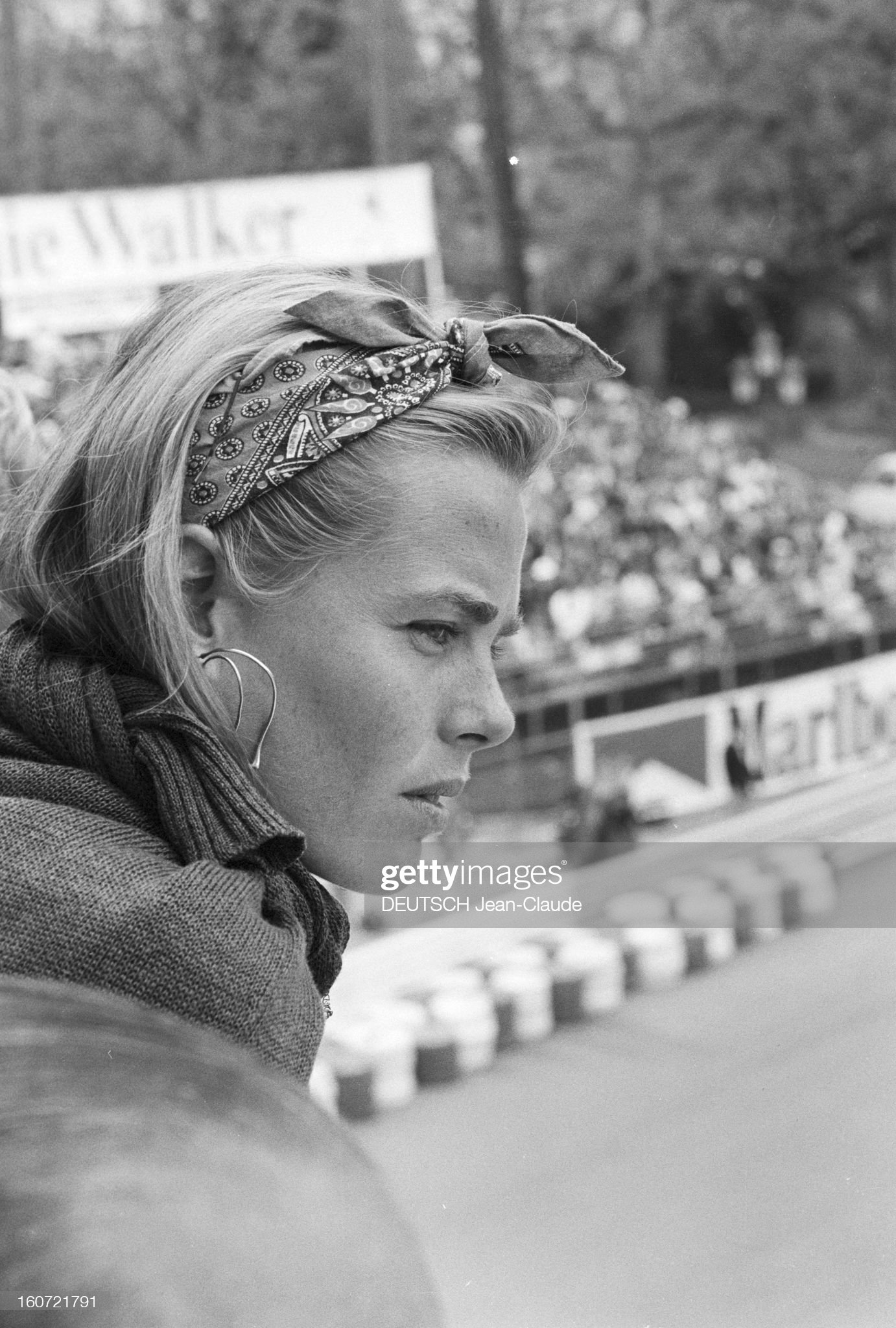 On May 18, 1980, during the Monaco Formula 1 Grand Prix, profile portrait of Margaux Hemingway, the writer's granddaughter, with a headband in her hair.