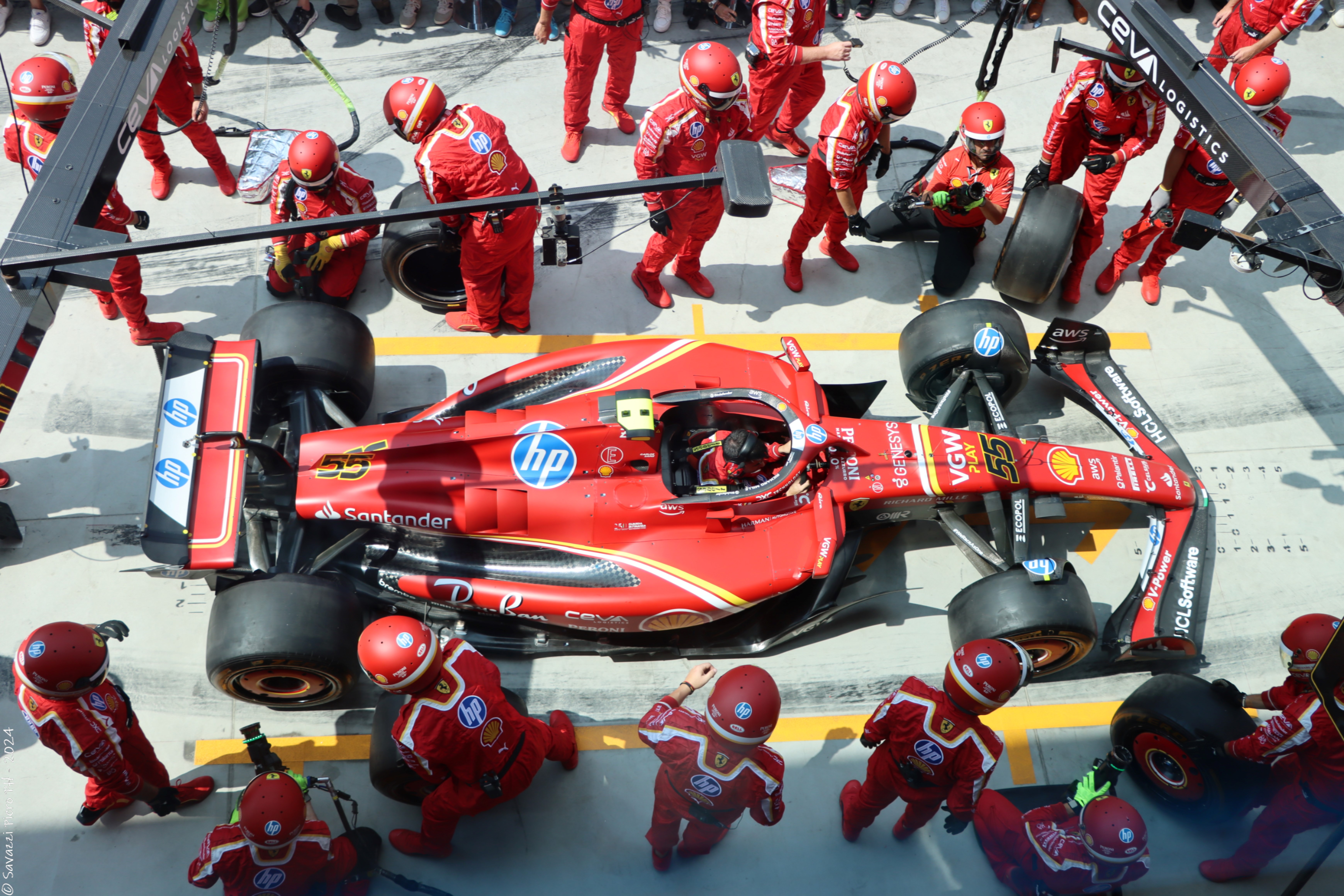 Carlos Sainz, Ferrari, in the pits. 