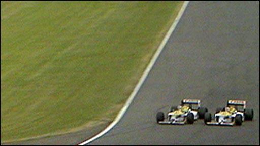 Nigel Mansell overtaking.