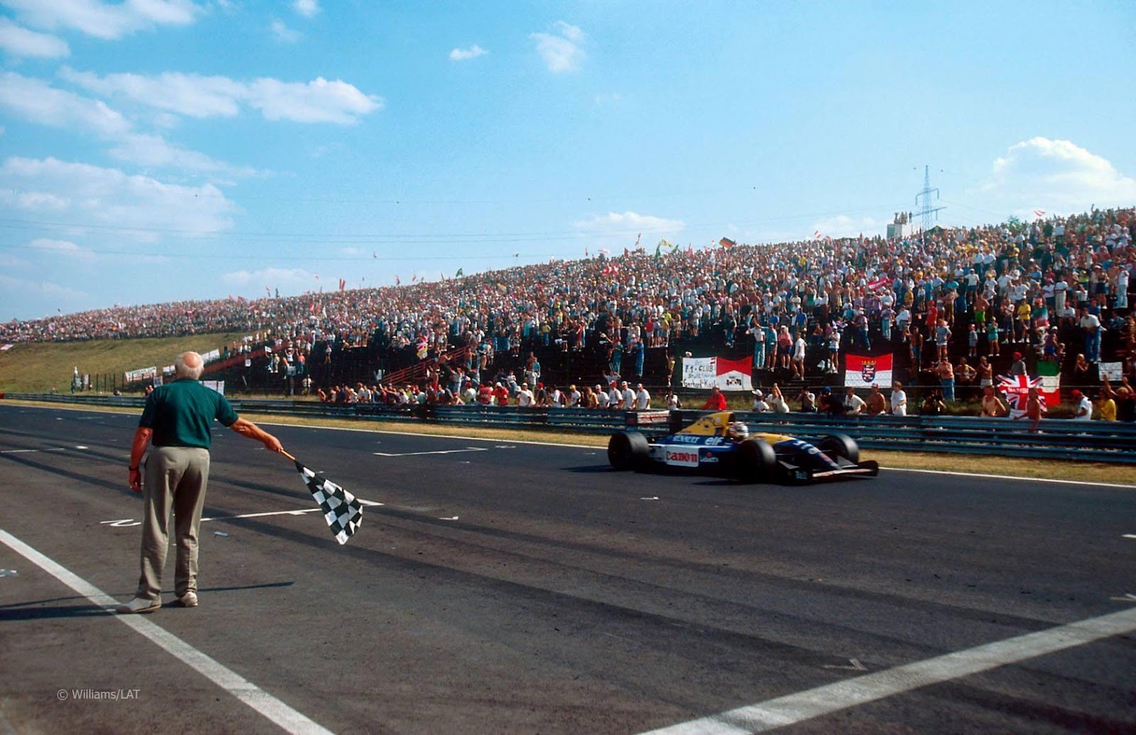 Hungary 1992. The lion crosses the finish line in second position behind Senna and is, finally, World Champion!