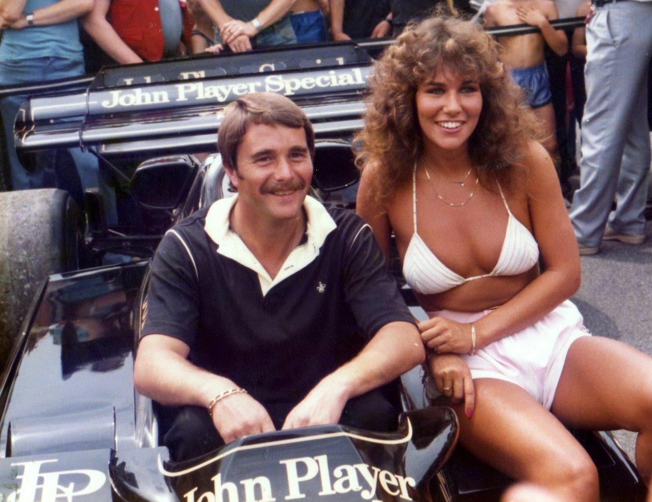The Sun Free Race Day at Brands Hatch, UK, on Sunday 31st July 1983. Attending was Lotus F1 driver Nigel Mansell and the Sun's Page 3 model Linda Lusardi.