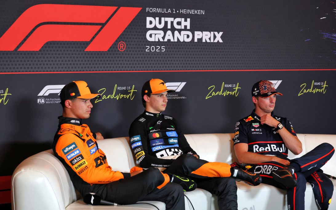 Lando Norris, Oscar Piastri and Max Verstappen at Zandvoort in 2025.