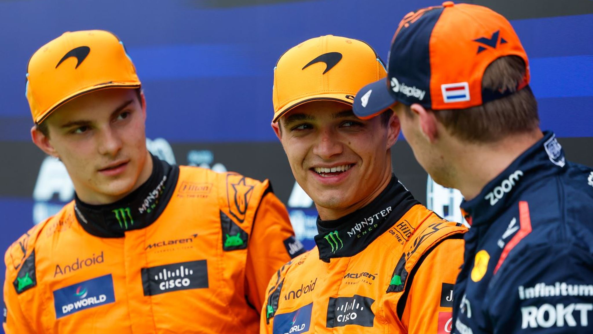 Oscar Piastri, Lando Norris and Max Verstappen.