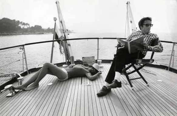 Peter Sellers with Britt Ekland aboard his yacht out on the sea in 1967. A perfect combination of style and grace.