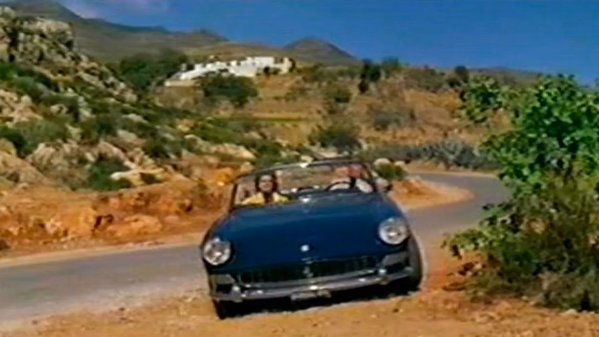 Raquel Welch in passenger sit of car in a scene from the 1967 film 'Fathom'.