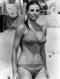 Raquel Welch wearing a bikini in the film 'Fathom' in 1967.