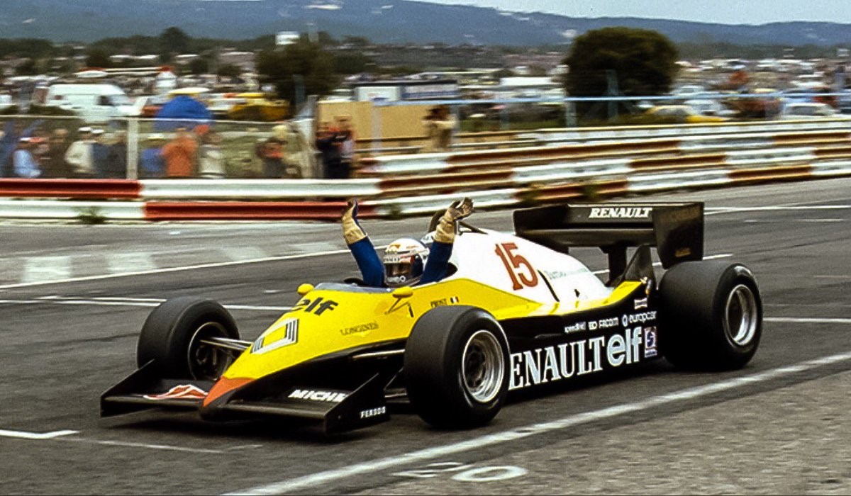 Renault’s Alain Prost won the French GP at Paul Ricard in 1983, from Brabham’s Nelson Piquet and his Renault team-mate Eddie Cheever. 