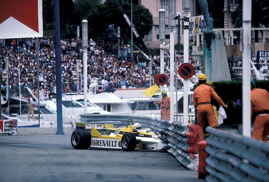 Arnoux’s accident at Monaco in 1981.