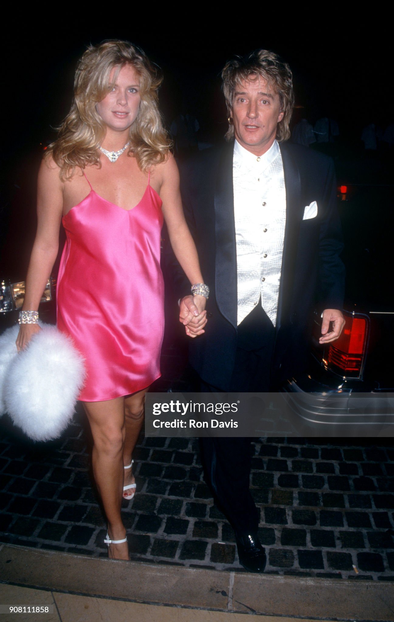 Model Rachel Hunter and husband British rock singer and songwriter Rod Stewart attend the 1994 Carousel of Hope Ball on 28 October 1994 at the Beverly Hilton Hotel in Beverly Hills, California. 