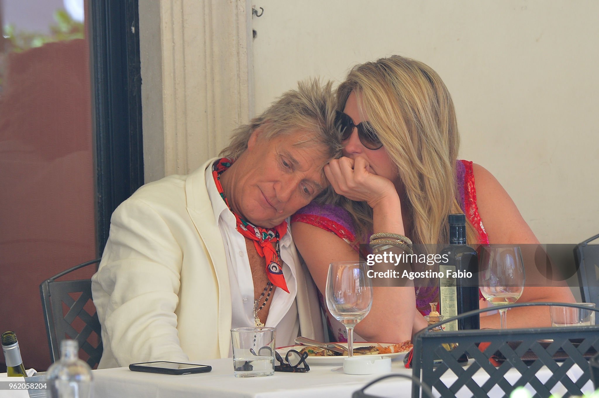 Rod Stewart and his wife Penny Lancaster are seen on 24 May 2018 in Rome, Italy. 