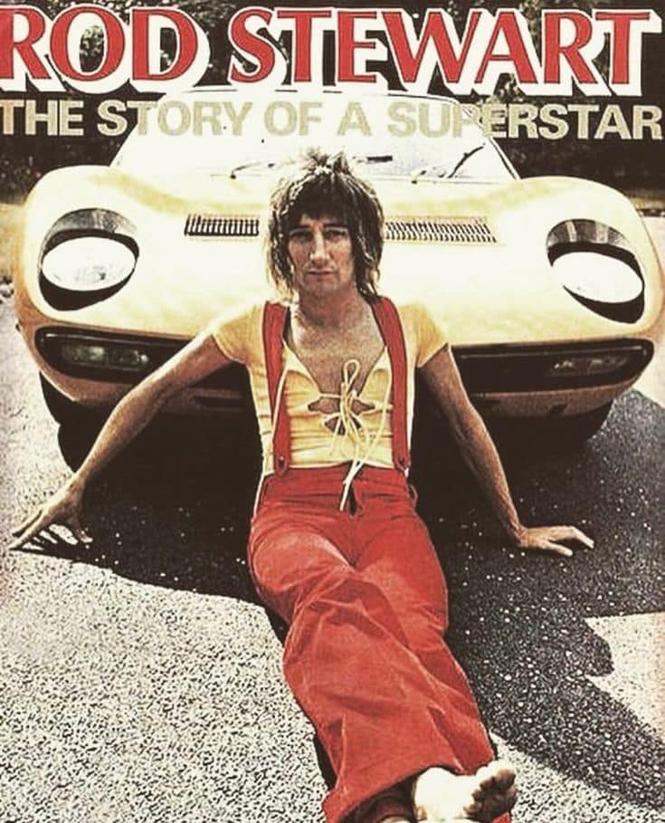 Rod Stewart and his yellow Lamborghini Miura.