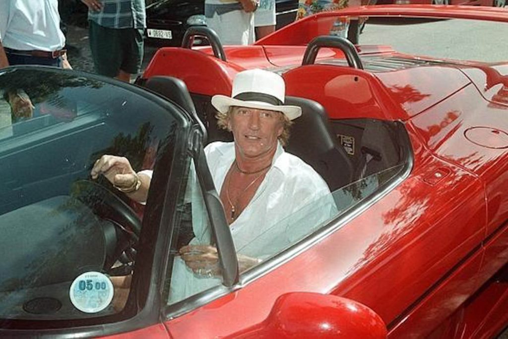 Rod Stewart in his Ferrari F50.