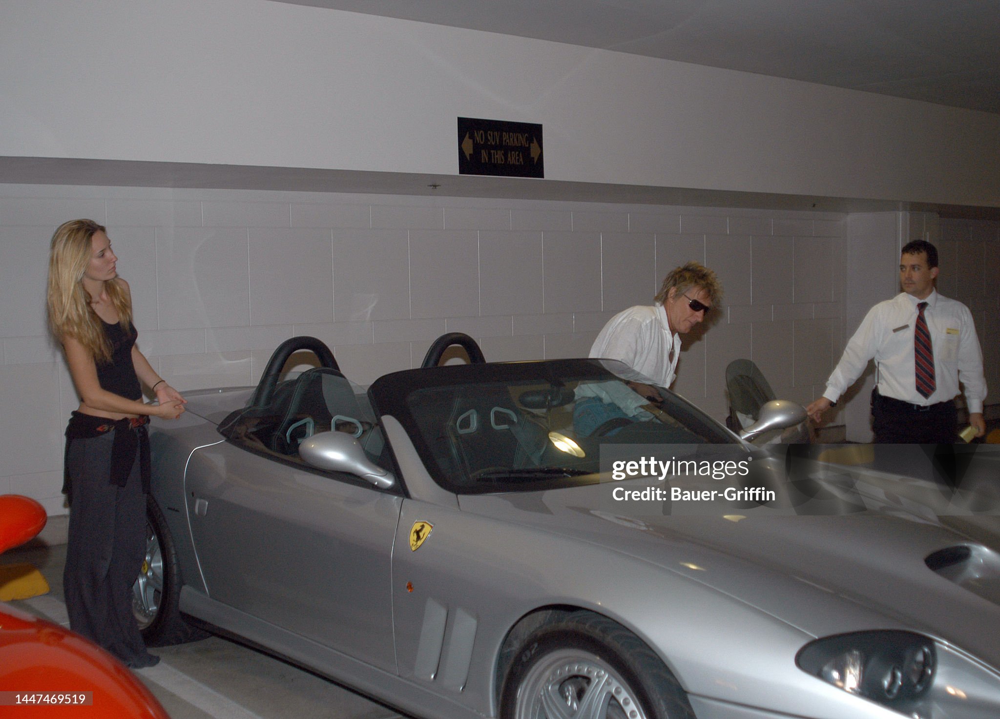 Rod Stewart is seen on 01 May 2004 in Los Angeles, California, with his Ferrari and a blonde girl. 