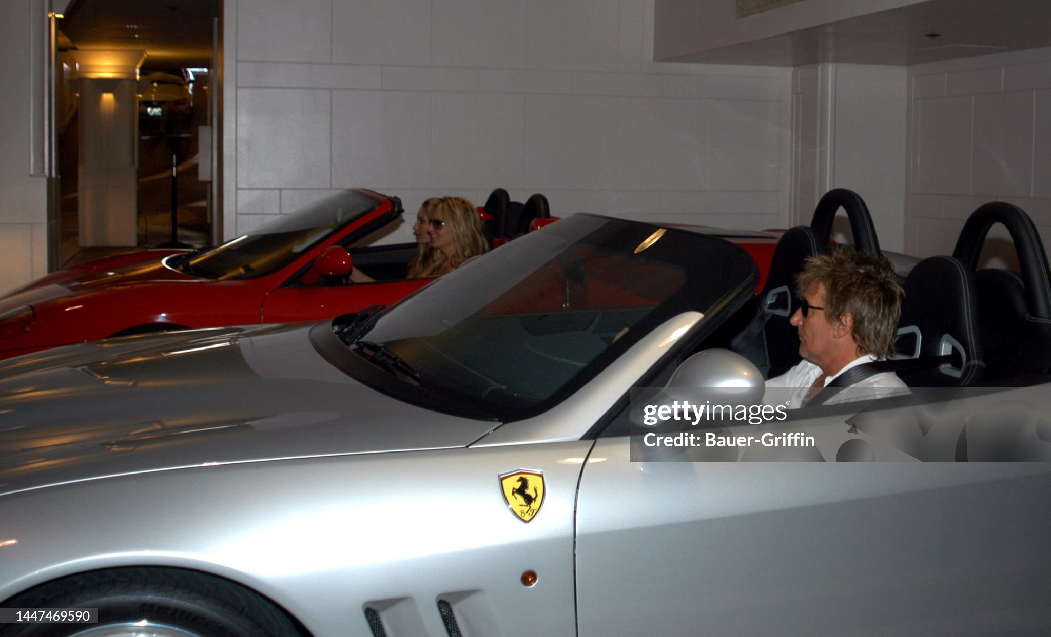 Rod Stewart is seen on 01 May 2004 in Los Angeles, California, with his Ferrari. 