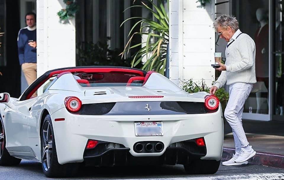 Rod Stewart and his white Ferrari 458.