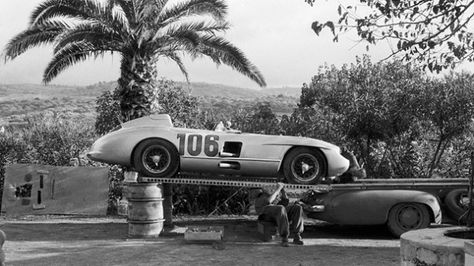 XXXIX Targa Florio (13 laps x 72 km = 936 Km) on 16 October 1955. 4th n. 106 Desmon Titterington, John Fitch Mercedes-Benz 300 SLR.