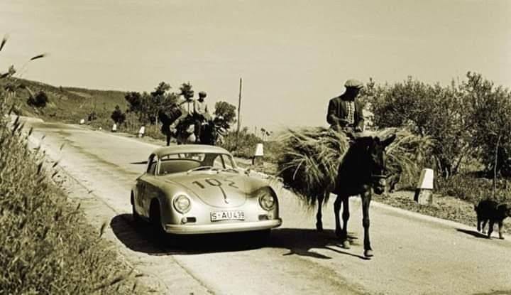 The Porsche 356 A Carrera n. 102 driven by baron Antonio Pucci and Fritz Sittig Enno Werner Freiherr von Hanstein, during the tests of the 1959 Targa Florio. 