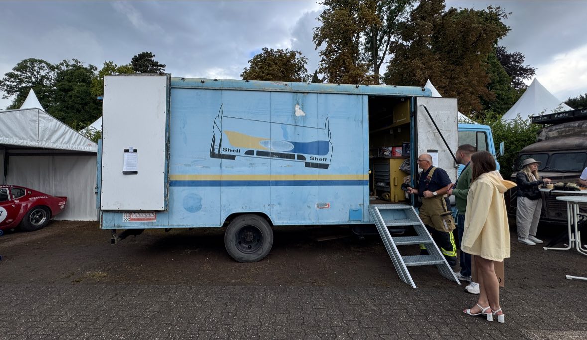 A vintage car transporter.