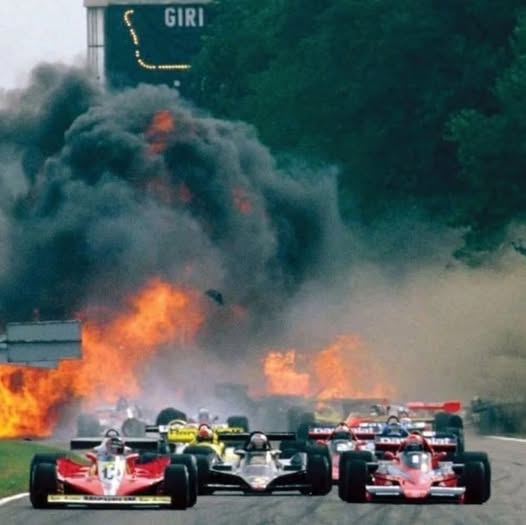 10 September 1978, when Ronnie Peterson’s black Lotus hit the barriers at the side of the track in the hectic start of the Italian Grand Prix.