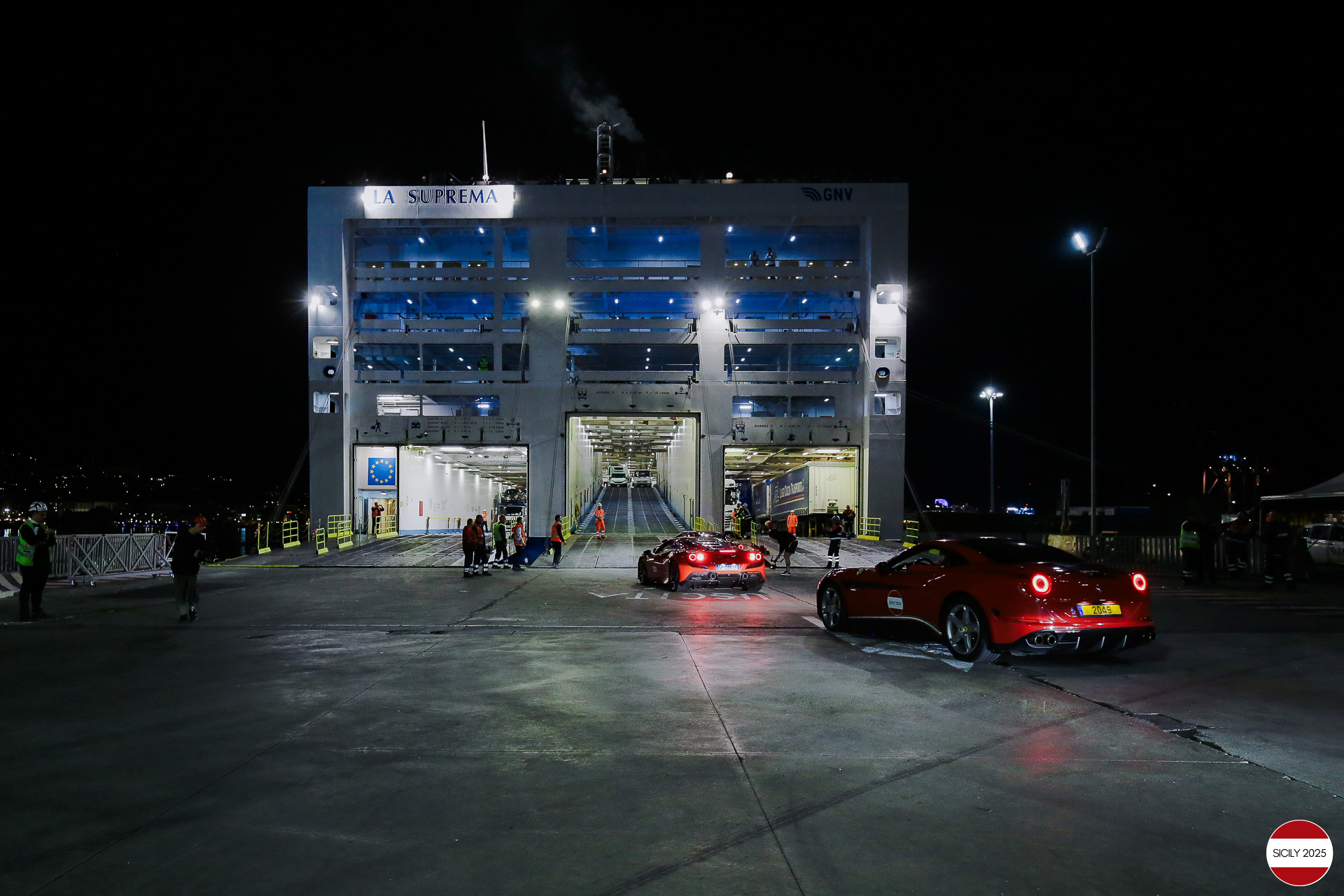 The Ferraris embark in Genoa on the ship 'La Suprema' that will take them to Palermo. 