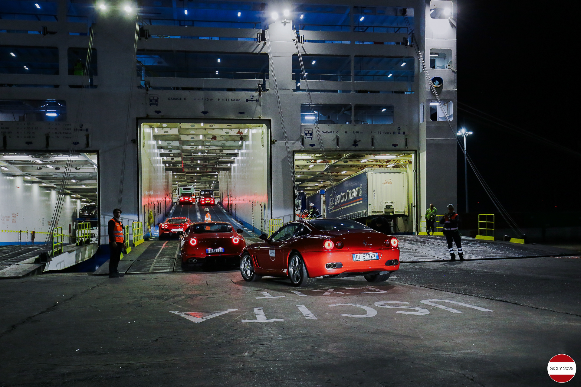 The Ferraris embark in Genoa on the ship 'La Suprema' that will take them to Palermo. 