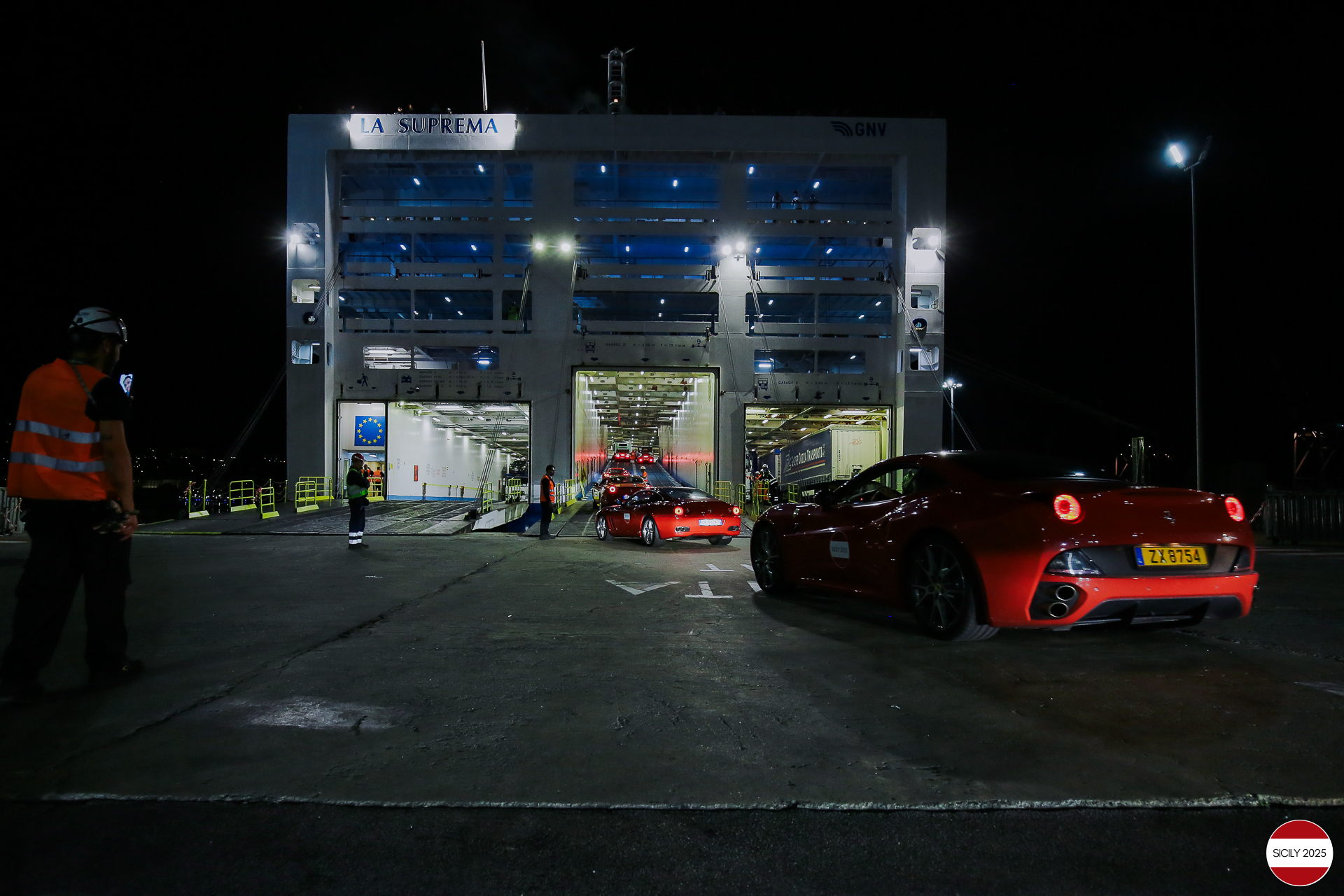The Ferraris embark in Genoa on the ship 'La Suprema' that will take them to Palermo. 
