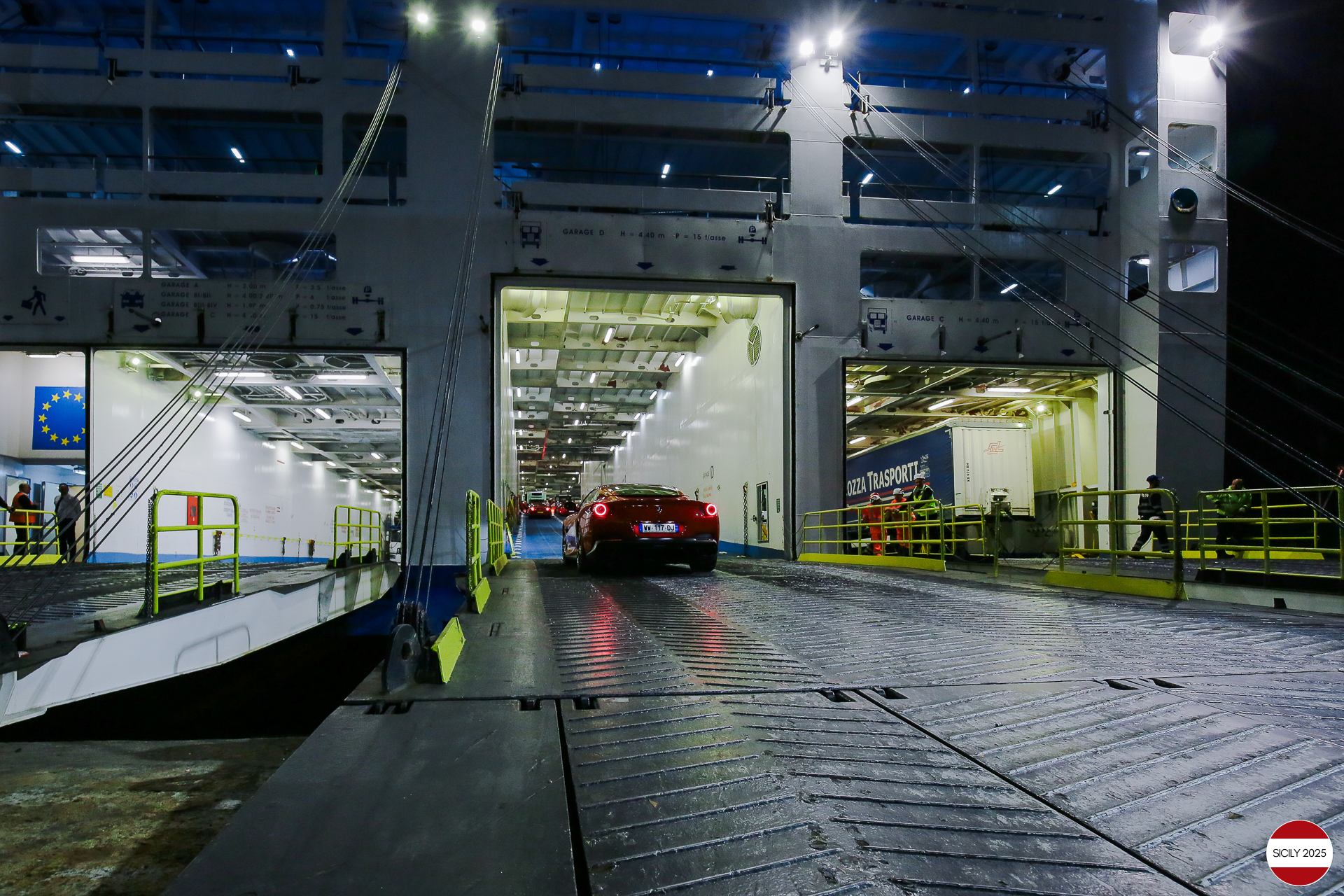 The Ferraris embark in Genoa on the ship 'La Suprema' that will take them to Palermo. 