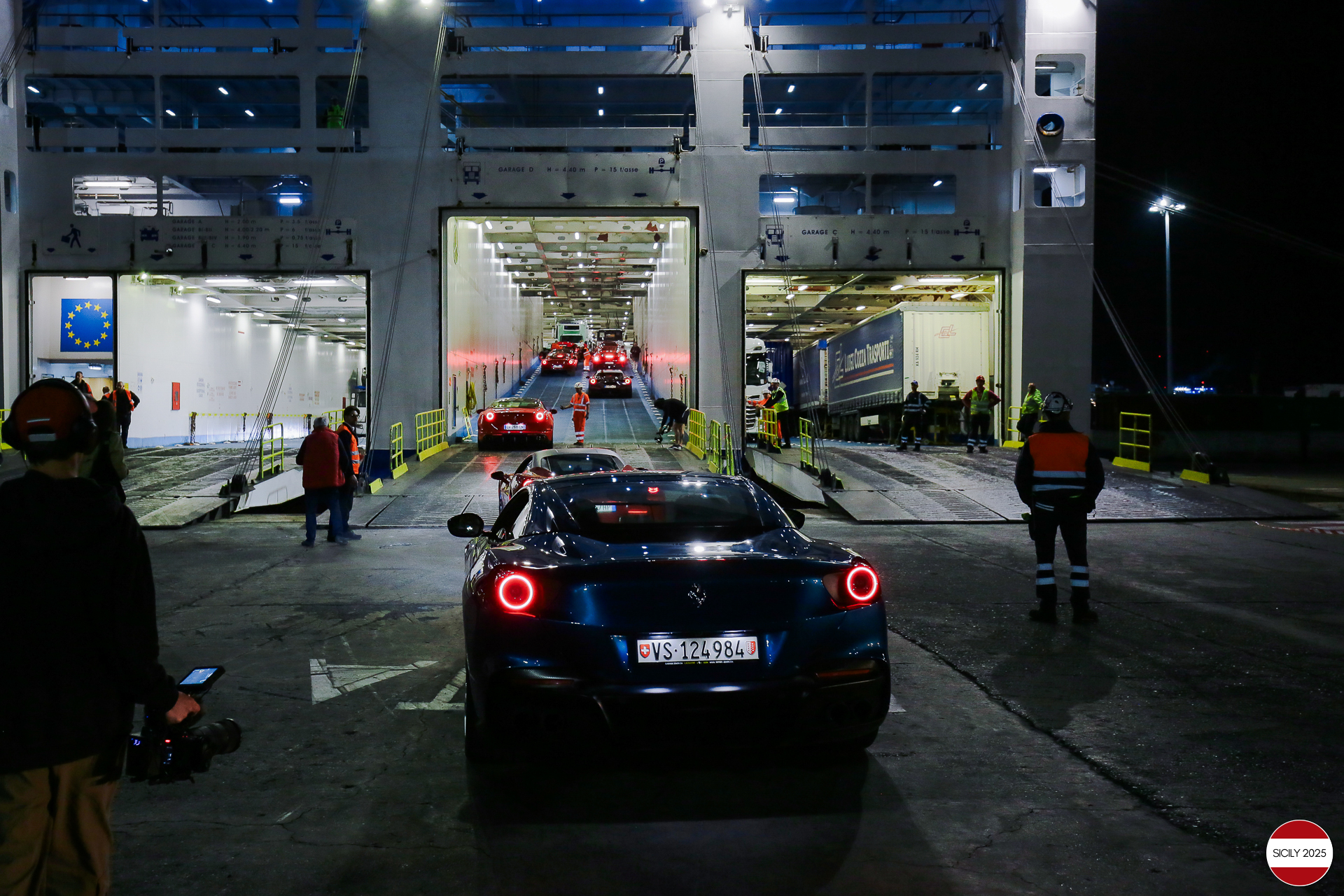 The Ferraris embark in Genoa on the ship 'La Suprema' that will take them to Palermo. 