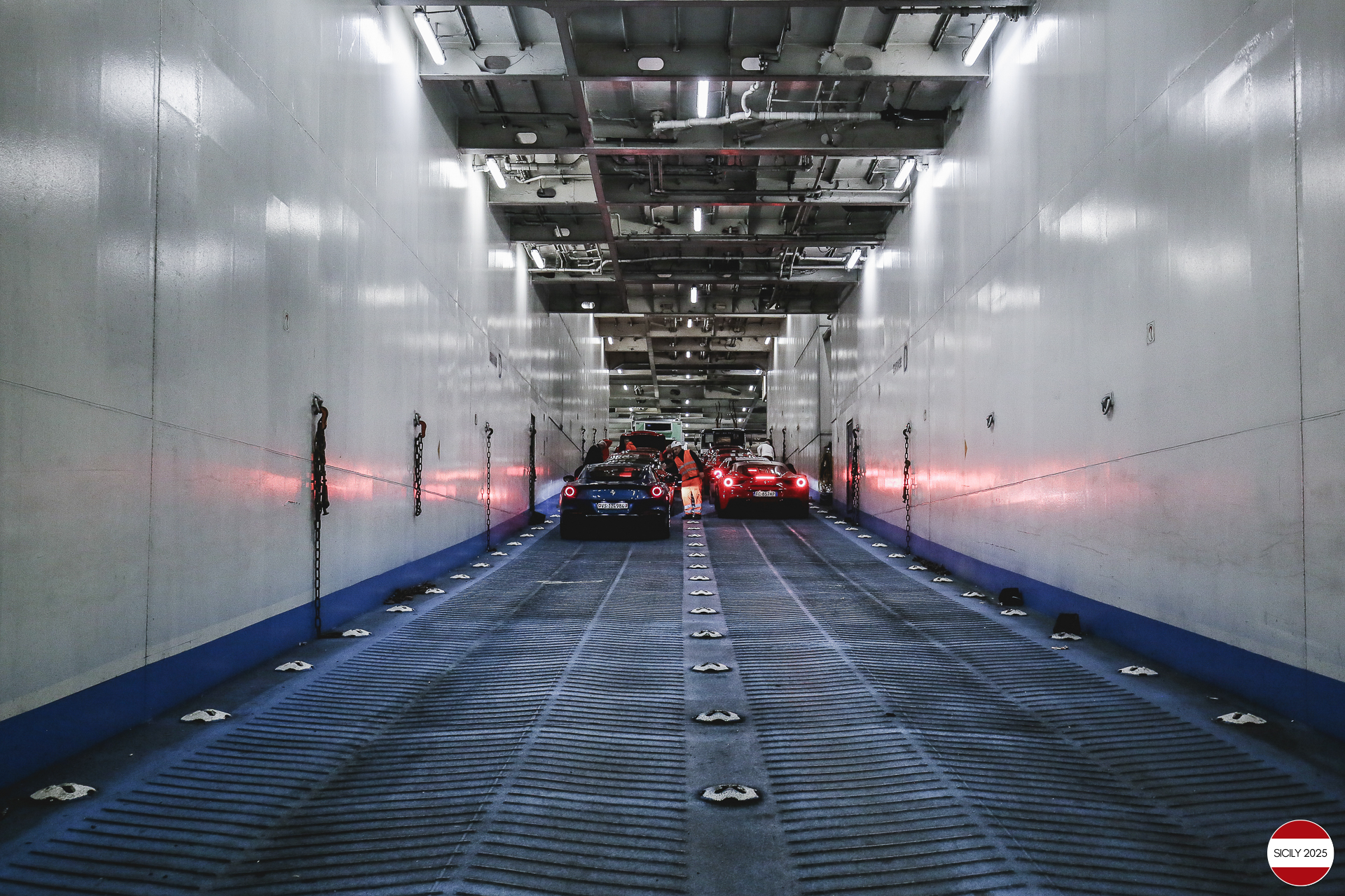 The Ferraris embark in Genoa on the ship 'La Suprema' that will take them to Palermo. 