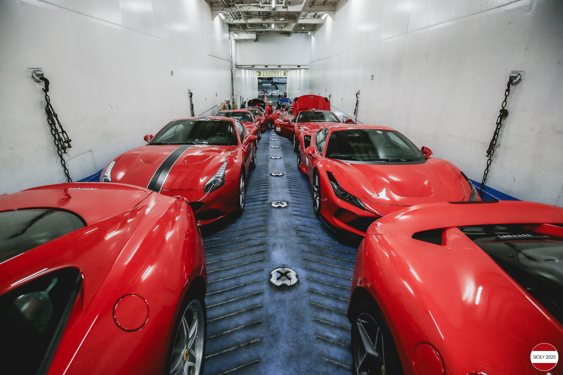 The Ferraris embark in Genoa on the ship 'La Suprema' that will take them to Palermo. 