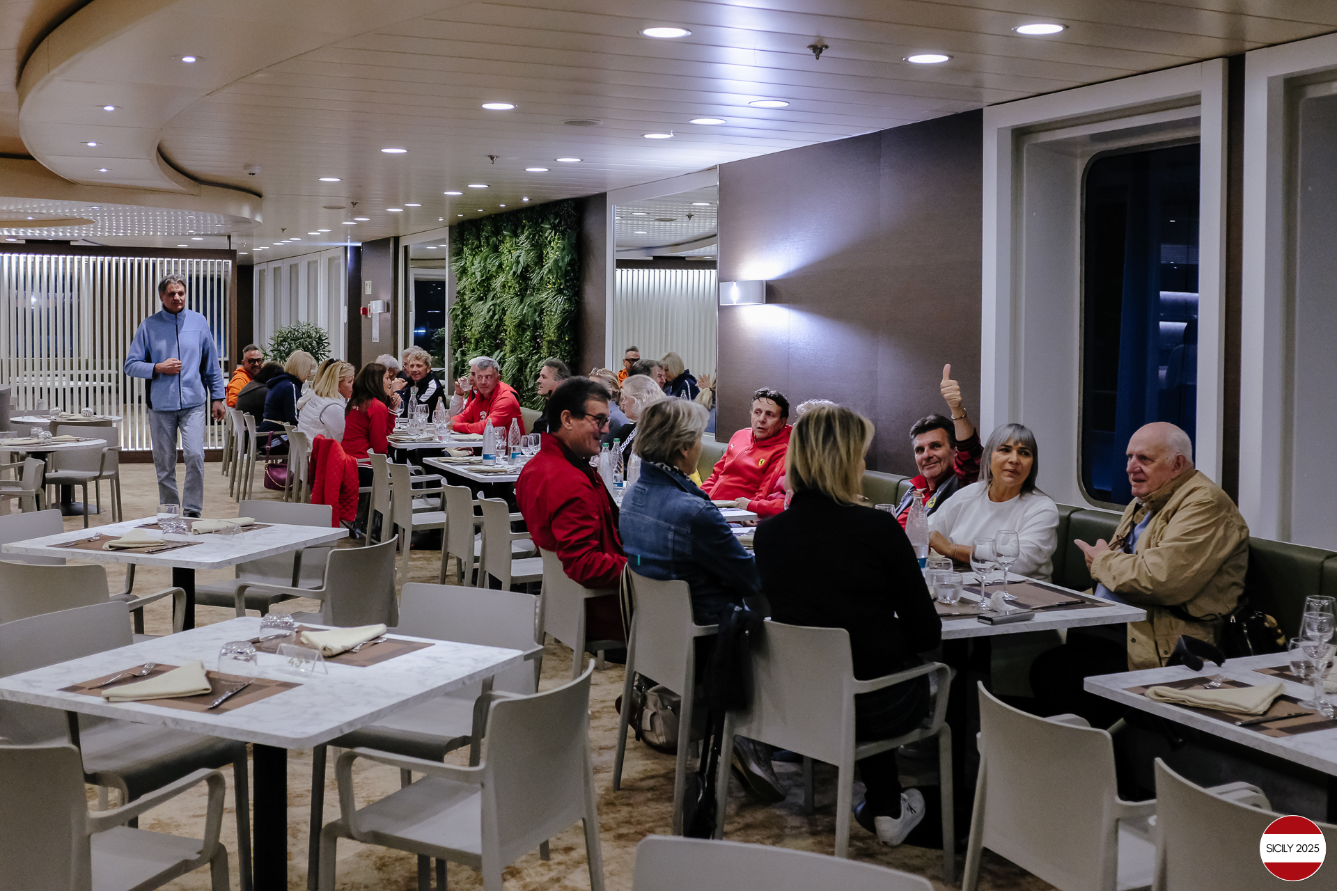 Group meal at the ship's restaurant. 