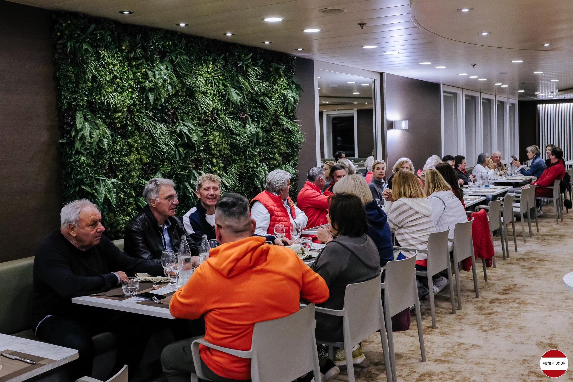 Group meal at the ship's restaurant. 