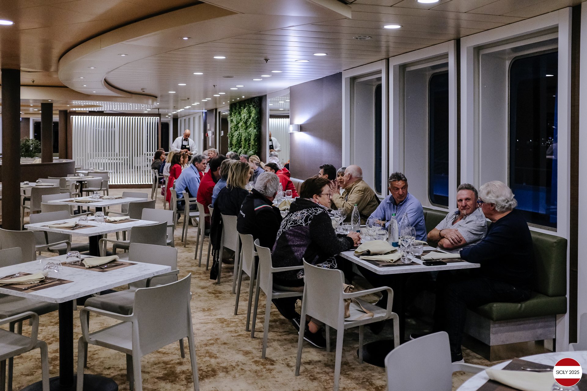 Group meal at the ship's restaurant. 