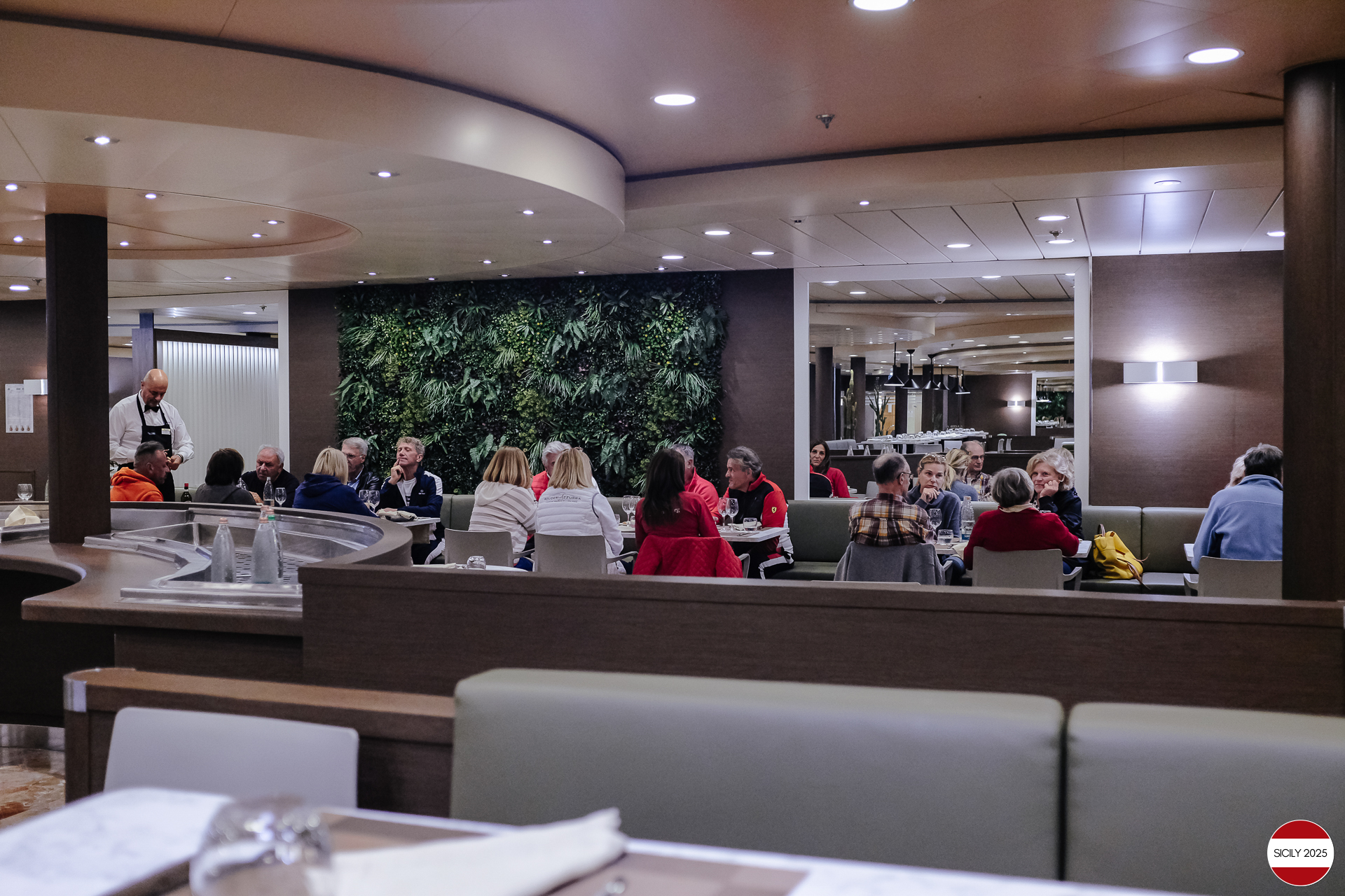 Group meal at the ship's restaurant. 