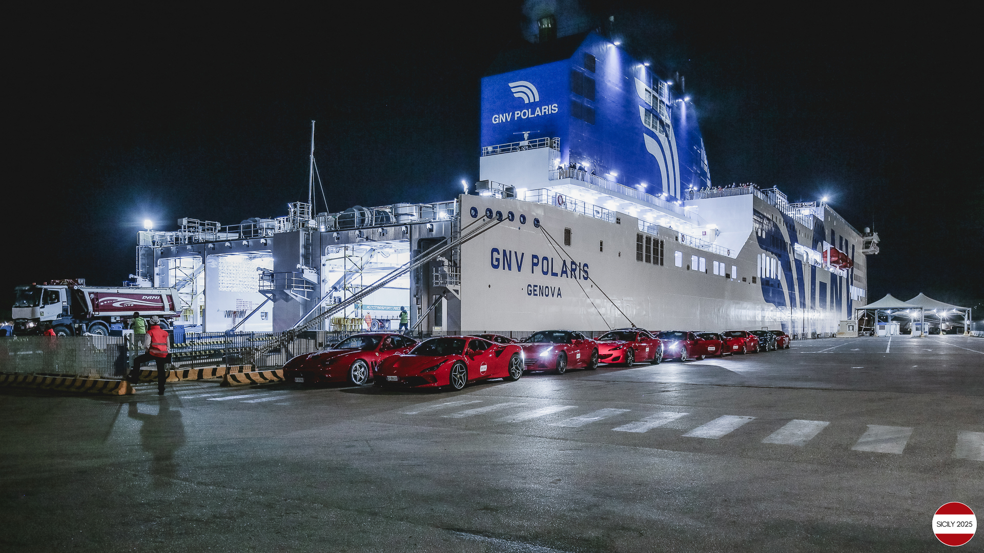 Loading of the cars in Palermo on the ship bound for Genoa. 